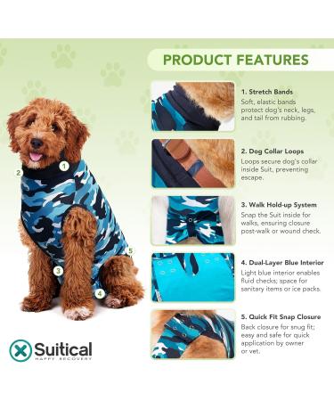 Suitical Recovery Suit for Dogs - XXS Blue Camouflage - Post-Surgery Essential (1 Pack) - Buy Online on GoSupps.com