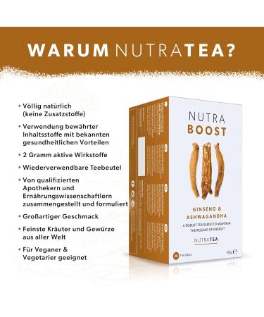 Nutra Tea NutraBoost - Ashwagandha Tea for Stress Relief & Endurance | 60 Reusable Bags | Stress-Free Tea 3-Pack - Buy Online on GoSupps.com
