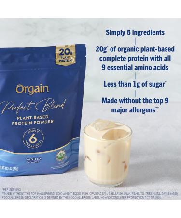 Orgain Organic Vegan Perfect Blend Protein Powder 20g Clean Plant Protein 6 Ingredients 1g Sugar Gluten Free Non-GMO No Artificial Flavors Stevia Extract Dairy or Soy Ingredients- Vanilla - Buy Online on GoSupps.com
