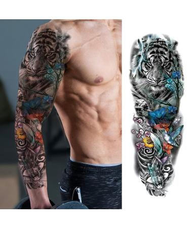 PUNKTUM Temporary Tattoos for Men and Teens - 12 Sheets of Realistic Full Arm Sleeve Tattoos for Halloween - Waterproof and Long Lasting - L19xW7 - Man-12 - Buy Online on GoSupps.com