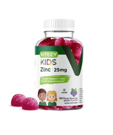 Zinc Gummies for Kids 25mg - Immune Support Booster - Formulated for Kids - Powerful Natural Antioxidant Zinc Vitamin Supplement - Gluten Free Gelatin Free GMO Free - Chewable Berry Flavor Gummy