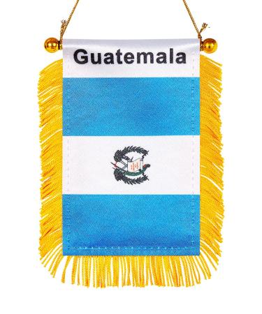 WXTWK 3 X 5 Inch Guatemala Flag Guatemalan Window Hanging Flag Small Mini Car Flags Banners Rearview Mirror Decoration With Suction Cup Golden Fringy Banner