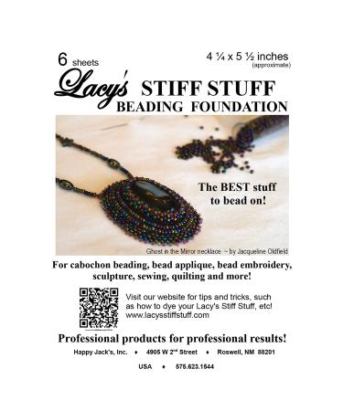 Lacy s Stiff Stuff Beading Foundation - 4.25 x 5.5 inches - Black Fabric - 6 Sheets - Made in The USA - Stiff & Durable Material Used for Bead & Stitch Embroidery Cabochon Beading and Sewing Black 4.25" x 5.5" - 6 Sheets