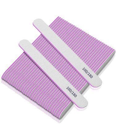 50 PCS Nail Files Nail Files 100/180 Grit Nail Files Double Sided Emery Board Nail Files for Acrylic Nails and Natural Nails Washable and Reusable Nail Files for Nail Salons 50pcs 100/180 Grit for false nails