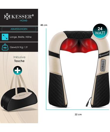Kesser Neck Massage Device | Shiatsu Heat Massage for Neck Back & Shoulders | 3D Portable Relief in Beige/Black - Buy Online on GoSupps.com