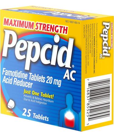 Pepcid AC Maximum Strength Heartburn Relief Tablets OTC Medicine Prevents & Relieves Heartburn & Acid Reflux Due to Acid Indigestion 20mg Famotidine Acid Reducer Fast-Acting 25 ct Heartburn Prevention & Relief 25 Count  - Buy Online on GoSupps.com