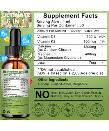 Calcium Magnesium Zinc Drops 1200mg Calcium with Vitamin D3 K2 Magnesium for Bone Teeth Colon Cardiovascular Health High Absorption Liquid Calcium Supplement Gluten Free Non GMO - Buy Online on GoSupps.com
