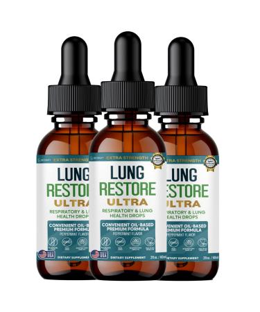 GREENVIFY Lung Restore Ultra Extra Strength Respiratory & Lung Health Drops Peppermint Flavor Oil-Based Formula 2 fl oz 30 Servings (3)