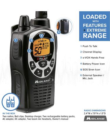 Midland 50 Channel Waterproof GMRS Two-Way Radio Pair Pack - Long Range Walkie Talkie with 142 Privacy Codes, SOS Siren, NOAA Weather Alerts - Black/Silver - Buy Online on GoSupps.com