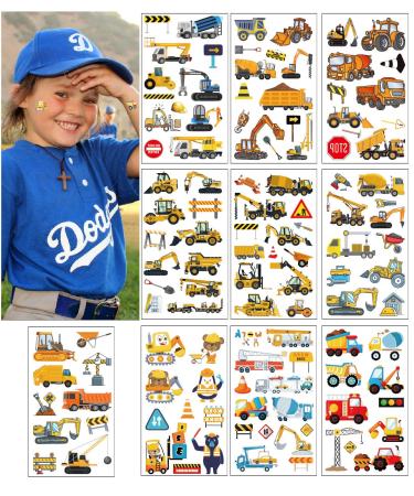 102 PCS Engineering Truck Temporary Tattoo Crane Cute Tattoos Decoration Decal Waterproof Sticker for Party Parade