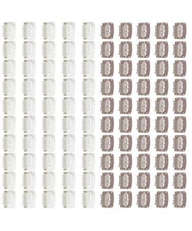 100 pieces of wigs clip kamm clip tress clips wigs clips snap-clip hair u shape metal clips used for wig and hat fastening (light brown and cream-colored) bright color