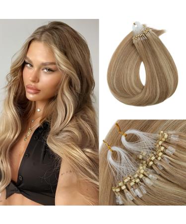 Benehair Micro Loop Human Hair Extension 20Inches Nano Rings Hair Extensions Real Human Hair 1g/strand 50g Hair Extensions Real Remy Micro Loop Human Hair Golden Brown&Bleach Blonde #12&613 20Inches Golden Brown Mix Bleach Blonde