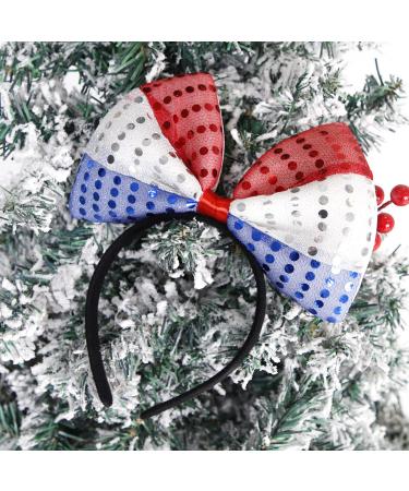 4th of July Sequin Headband Bow - Patriotic Hair Hoop for Independence Day Parade Party - Red White Blue Hair Accessory - Buy Online on GoSupps.com