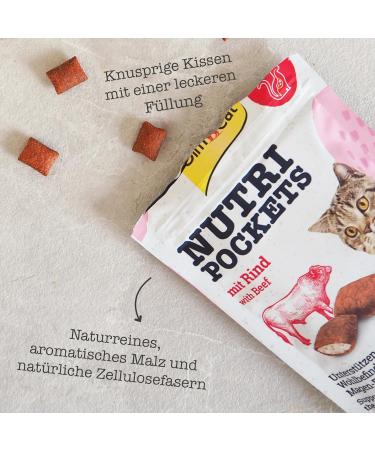 Gimcat Nutri Pockets Beef - Crispy Cat Snack with Creamy Filling & Functional Ingredients | 60g Pack - International Shipping Available - Buy Online on GoSupps.com