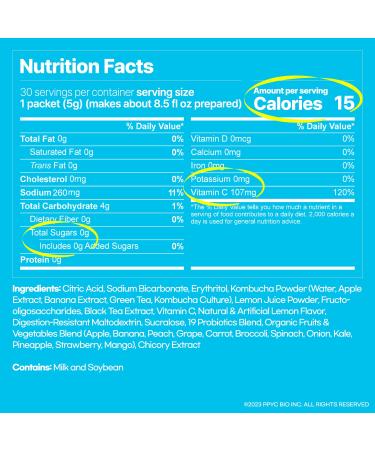 SUNMANC Kombucha Powdered Drink Mix - 30 Packets (5.4oz) | Probiotic Fermented Drink | Gut Health & Immunity Support | Sugar-Free, Low Calorie, Low Caffeine | Lemon Flavor | Made in South Korea - Buy Online on GoSupps.com
