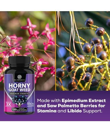 Extra Strength Horny Goat Weed Extract 1560mg - 3X Performance Energy Drive Size Stamina with Maca Saw Palmetto Ginseng - 120 Capsules - Buy Online on GoSupps.com