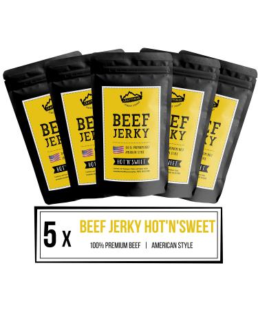 CRAFTSMAN FINEST FOODS Craftsman Beef Jerky Hot & Sweet 500g (5 x 100g) - Dried meat in Germany - Bavaria - American Jerky Beef - 100% beef - Hot'n'Sweet - Premium Beef - Made in Germany