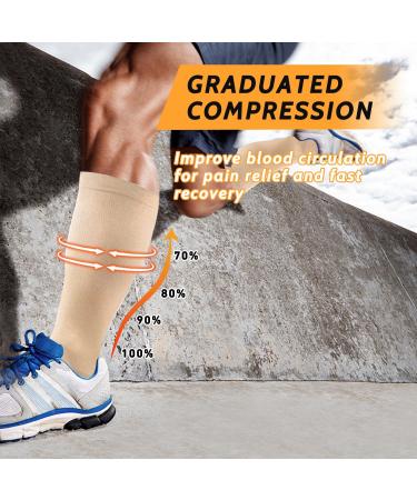 3 Pairs Plus Size Compression Socks 20-30 mmHg for Wide Calf - 3XL Nude 3PCS - Knee High Flight Socks for Women & Men - Circulation Support - Buy Online on GoSupps.com