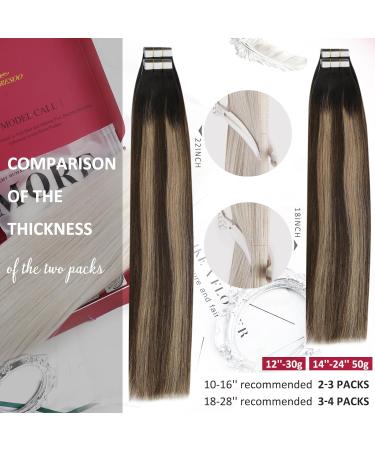 Moresoo 24 Inch Black Balayage Tape in Human Hair Extensions | Natural Ombre to Dark Brown with Dark Blonde | Invisible Tape | 20 Pieces/50g - Buy Online on GoSupps.com