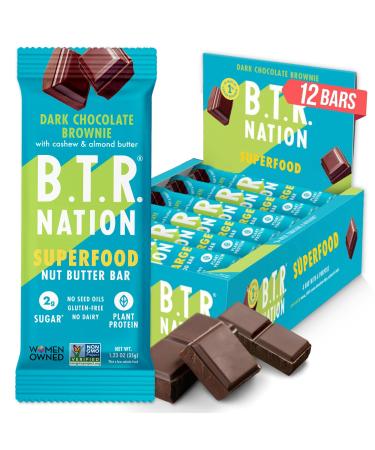 B.T.R Nation Keto Superfood Protein Bars Plant Based Vegan - Brownie RECHARGE | 12 Bars | Low Carb and Gluten Free Free of Sugar Alcohols and Boosted with Powerful Superfoods Dark Chocolate Brownie RECHARGE 12 Pack
