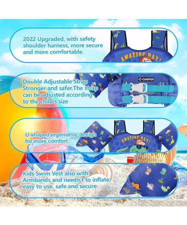 Chriffer Kids Swim Vest Life Jacket for 22-66lbs Toddler | Shoulder Harness Arm Wings | Boy/Girl Floaties for 2-7 Years | Baby B-Big Dinosaur - Buy Online on GoSupps.com