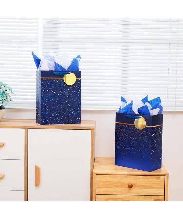 SUNCOLOR 2 Pack 13" Large Gift Bags for Fathers Day Birthdays Day Gift Bags With Tissue Paper Blue White - Buy Online on GoSupps.com