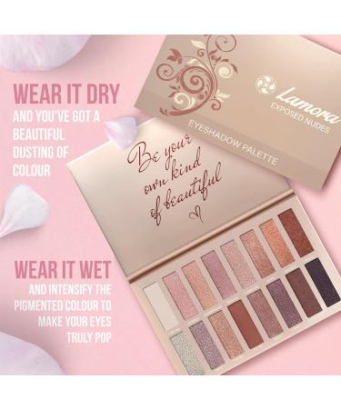 Professional Eyeshadow Palette - 16 Colors, Matte + Shimmer, Highly Pigmented, Natural Bronze Neutral Smoky Shades - Lamora Exposed Nude - Buy Online on GoSupps.com