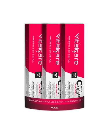 Vitalcare | Professionnel - Coloration Permanente Cr me Colorante Cheveux Teinture Capillaire aux Prot ines de Soie et K ratine N 3/00 Ch tain Fonc 3 x 100 ml