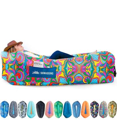 Chillbo Shwaggins Inflatable Couch  Cool Inflatable Chair. Upgrade Your Camping Accessories. Easy Setup is Perfect for Hiking Gear, Beach Chair and Music Festivals. 60s Psychedelic