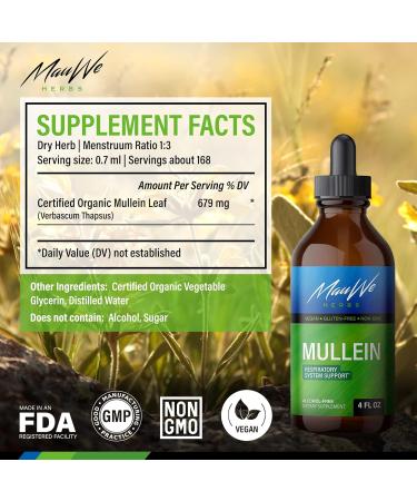 Mullein Leaf Tincture for Lung Cleanse & Respiratory Health - 4 Fl Oz Organic Herbal Supplement - Buy Online on GoSupps.com