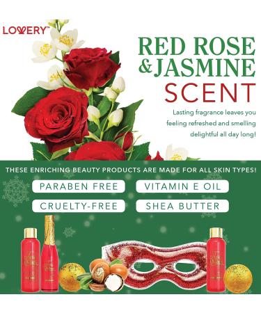 Red Rose Jasmine Home Spa Set: Bath and Body Gift Box for Him | Christmas Gifts | Fragrant Bubble Bath, Gold Bath Bombs, Red Glitter Gel Eye Mask and More - Buy Online on GoSupps.com