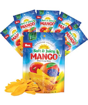 Dried Mango Slices - Delicious Texture Soft & Juicy Low Sugar Added Dried Mango - Naturally Ripened Mangos -Gluten Free Dry Mangoes Natural Source of Vitamin C, Fiber, (Mango 8 oz. 6 Pack)