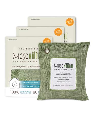 MOSO NATURAL Air Purifying Bag 200g (3 Pack). A Scent Free Odor Eliminator for Cars, Closets, Bathrooms, Pet Areas. Premium Moso Bamboo Charcoal Odor Absorber. (Green) - Buy Online on GoSupps.com