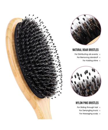 Boar Bristle Hair Brush Comb Set for Curly Thick Hair - Bamboo Paddle Detangler for Women, Men, Kids - Natural Wood Color - Buy Online on GoSupps.com