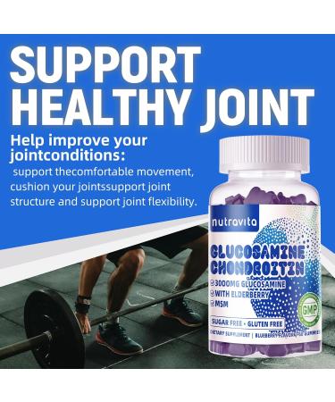 Nutravita Glucosamine Chondroitin Gummies with MSM & Elderberry Extra Strength - Joint Support Antioxidant Immune Support Supplement for Adults Men & Women.120 Blueberry Chews - Buy Online on GoSupps.com