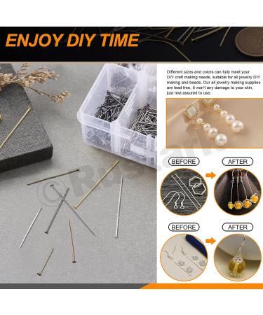 Rustark 2200pcs Jewelry Head Pins Assortment Kit - 4 Size 5 Colors Flat Head Findings for Earrings DIY Crafts - Buy Online on GoSupps.com