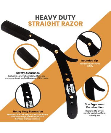 Utopia Care Professional Barber Straight Edge Razor Safety with 100 Lord Blades - Stainless Steel (Black) - Buy Online on GoSupps.com