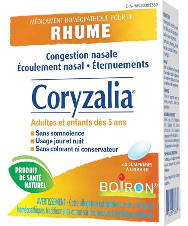 Boiron Coryzalia for colds and cold symptoms 60 Tablets. Chewable Tablets for nasal congestion runny nose rhinitis. Non-drowsy Cold Medicine - Buy Online on GoSupps.com