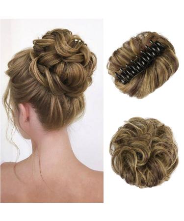 Sofeiyan Claw Clip Messy Bun Hairpieces Wavy Curly Hair Bun Clip in Claw Chignon Ponytail Hairpiece Tousled Updo Hair Extensions Synthetic Scrunchie Hair Piece for Women Medium Brown Mix Blonde - Buy Online on GoSupps.com