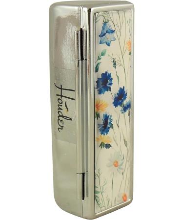 Houder Designer Lipstick Case with Mirror - Velvet Lined Decorative Holder for Purse - Stylish Gift Box - Blue Flowers - Buy Online on GoSupps.com