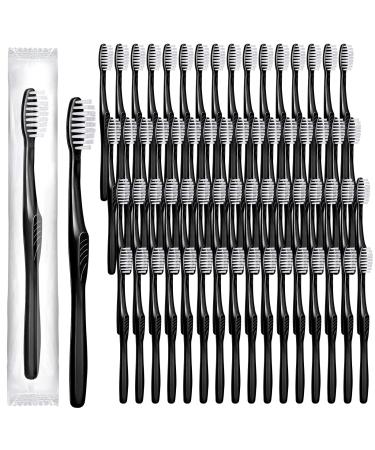 Tessco 500 Pcs Disposable Toothbrushes Individually Wrapped Soft Bristle Tooth Brush Set Travel Toothbrushes Bulk for Adults Kids Oral Hygiene Dental Care Camping Guestroom School Hotel (Black)