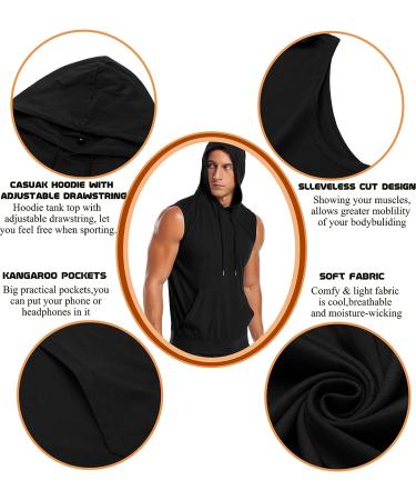 Amussiar Men's Sleeveless Workout Hooded Tank Top - Large Black - Buy Online on GoSupps.com