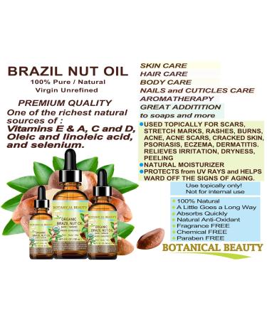 Botanical Beauty Organic BRAZIL NUT OIL Bertholletia Excelsa WILD GROWTH RAW Brazilian 100% Pure Natural Virgin Unrefined for FACE SKIN BODY HAIR NAILS FOOT CARE (1 Fl Oz 30 ml) 1 Fl Oz (Pack of 1) - Buy Online on GoSupps.com