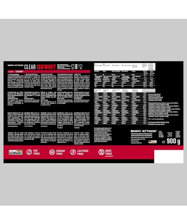 Body Attack Clear Iso Whey - Cherry Flavor - 900g | Sugar & Fat-Free Whey Protein Isolate | 24g Protein & 11 400mg EAAs | Made in Germany - Buy Internationally - Buy Online on GoSupps.com