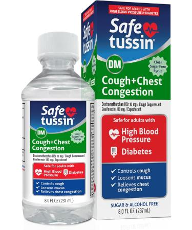 Safetussin DM Cough + Chest Congestion Relief - Safe for Adults with High Blood Pressure & Diabetes | 8 oz - International Shipping Available - Buy Online on GoSupps.com