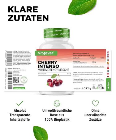 Cherry Intenseo - 180 Vegan Capsules | 550mg 50:1 Montmorency Sour Cherry Extract | High-Dosed & Lab Tested - Buy Online on GoSupps.com