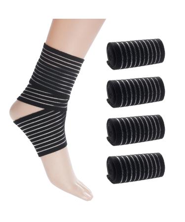 Rbenxia 4 Pieces of Black Elastic Ankle Compression Bandage Adjustable Ankle Strap Heel Brace Wraps Breathable Ankle Band for Stabilising Ligament Joint Pain Sport (70 cm)