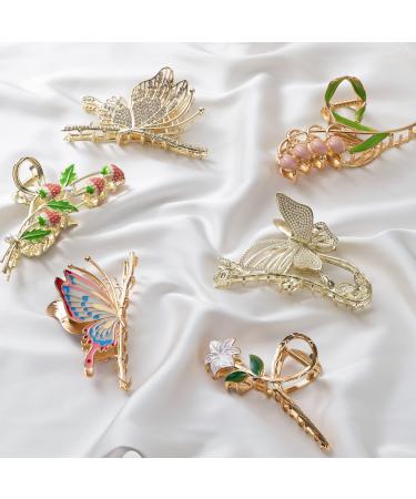 6PCS Hair Clips for Women Butterfly Claw Clips Metal Hair Clips for Thick Hair Large Non Slip Strong Hair Clips for Girls Cute Hair Clips Headwear Gifts Flower+Butterfly