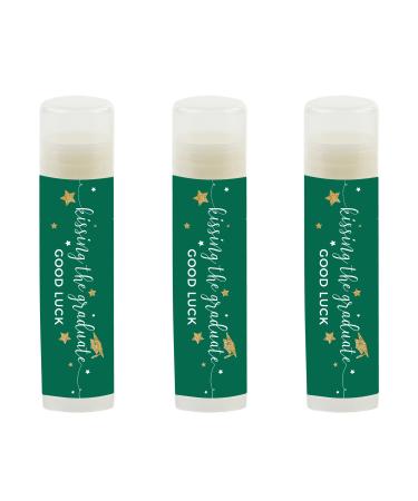Andaz Press Emerald Forest Green and Gold Glittering Graduation Party Collection Lip Balm Favors Kissing the Graduate Good Luck! 12-Pack Favor Lip Balm
