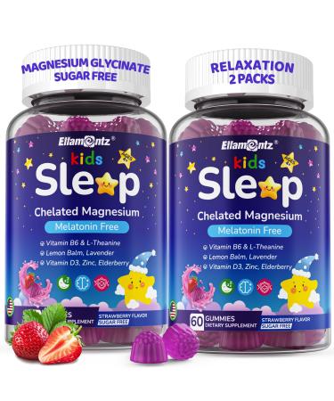 Kids Sleep Gummies NO Melatonin Sleep Aid Gummies w/Magnesium Glycinate Magnesium Malate L-Theanine Lavender B6 Zinc D3K2 for Restful Sleep Relax Brain & Muscle Immune Support Non-GMO 2Pack 60 Count (Pack of 2)